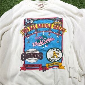 1989 Bay Bridge Series White Crewneck Sweater Vintage Size XL